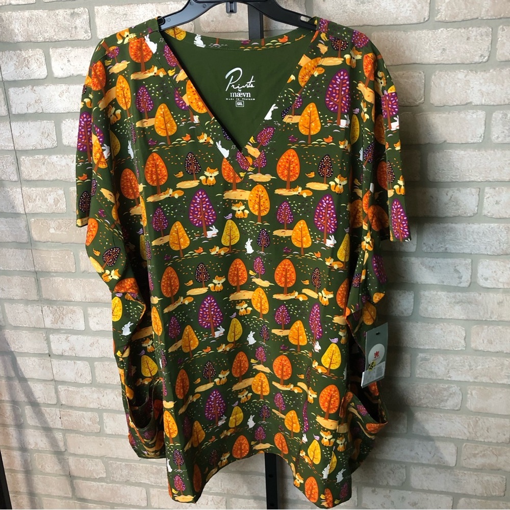 NWT Maevn Prints Fall Animal print short sleeve scrub top size 5X